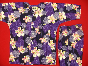 義若オリジナル　子供鯉口シャツ　ダボシャツ　ちらし桜